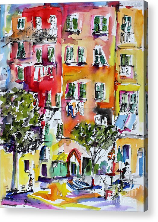 Vernazza Acrylic Print featuring the painting Vernazza Laundry by Ginette Callaway