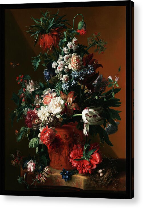 Vase Of Flowers Acrylic Print featuring the painting Vase of Flowers by Jan van Huysum by Rolando Burbon