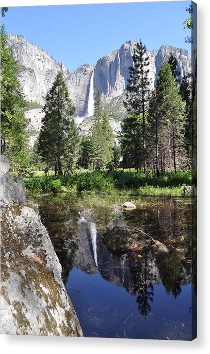 Landscape Acrylic Print featuring the photograph Yosemite Falls and Reflection by Mike Helland