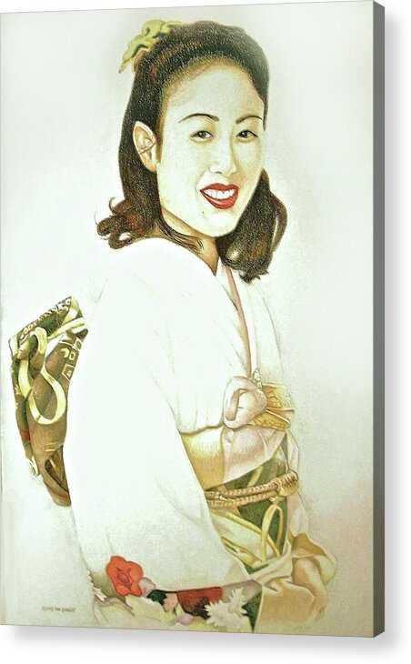 Kimono Acrylic Print featuring the drawing tomomi in Kimono by Tim Ernst