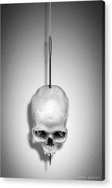 Skull Acrylic Print featuring the photograph By a Gray Thread by Joseph Westrupp