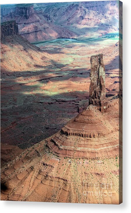Castleton Tower Acrylic Print featuring the photograph Castleton Tower in Castle Valley Utah Aerial #1 by David Oppenheimer