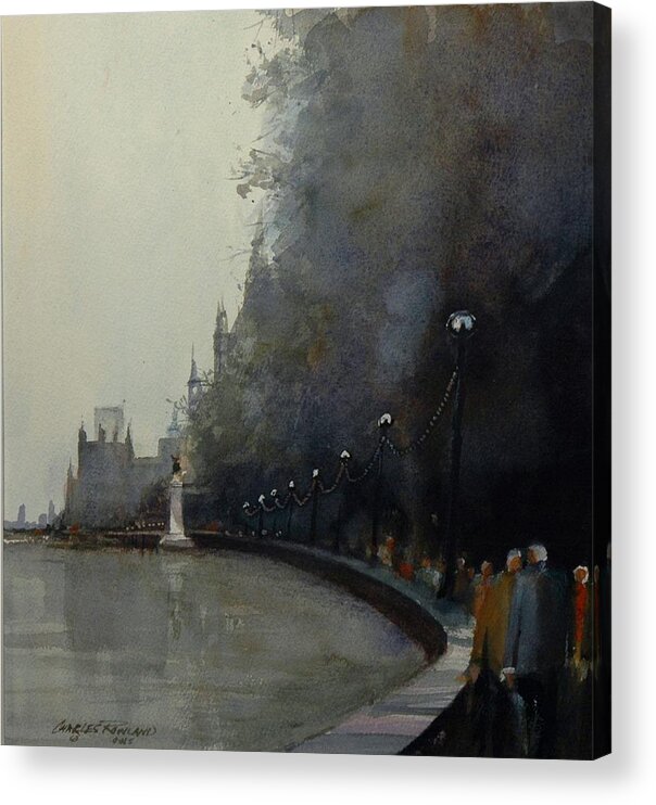 London Acrylic Print featuring the painting Along the Thames by Charles Rowland