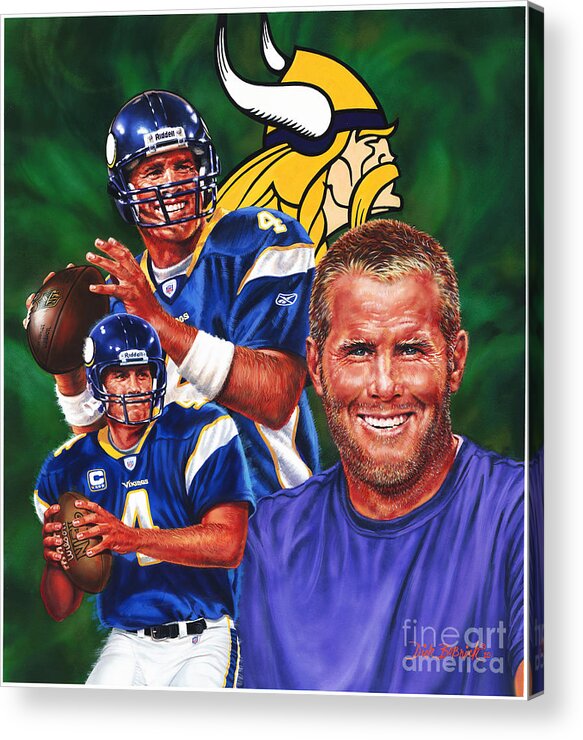 Portrait Acrylic Print featuring the painting Bret Favre by Dick Bobnick