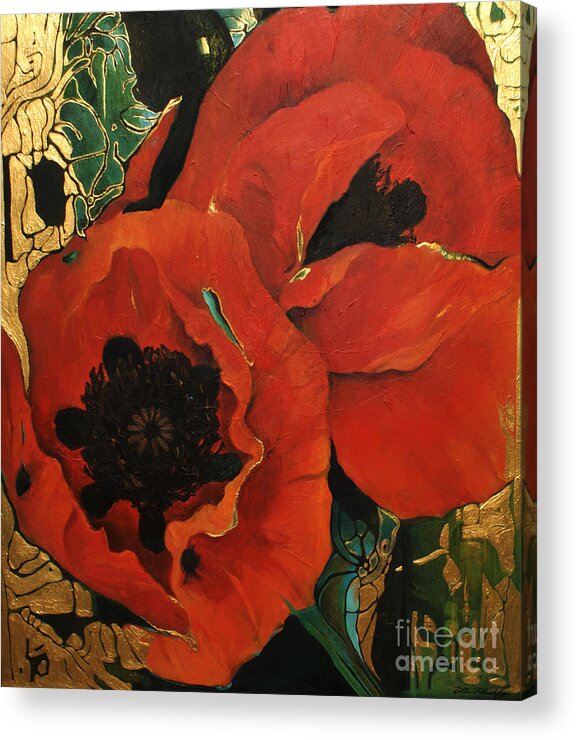 Lin Petershagen Acrylic Print featuring the painting Poppygold by Lin Petershagen