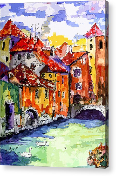 Abstract Acrylic Print featuring the painting Abstract Old Houses in Annecy France by Ginette Callaway