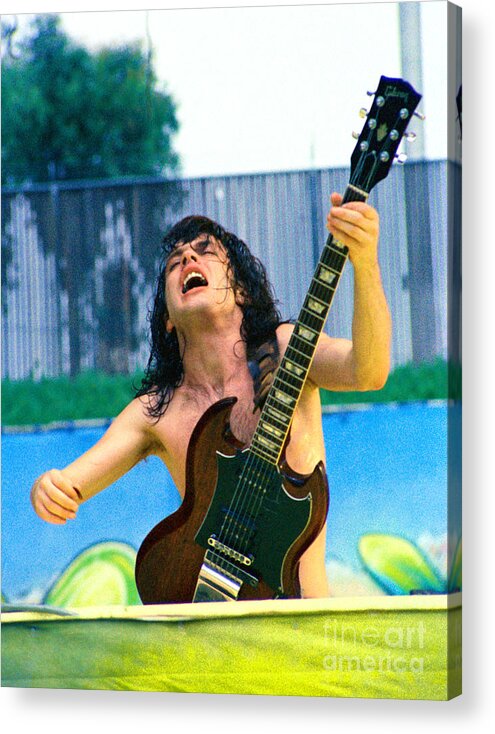 Angus Young Acrylic Print featuring the photograph Angus Young of A C D C at Day on the Green Monsters of Rock 7-21-79 by Daniel Larsen