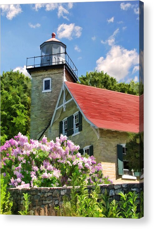 Door County Acrylic Print featuring the painting Door County Eagle Bluff Lighthouse Lilacs by Christopher Arndt