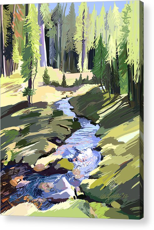 Impressionist Acrylic Print featuring the painting Lena Peak Stream by Pam Little