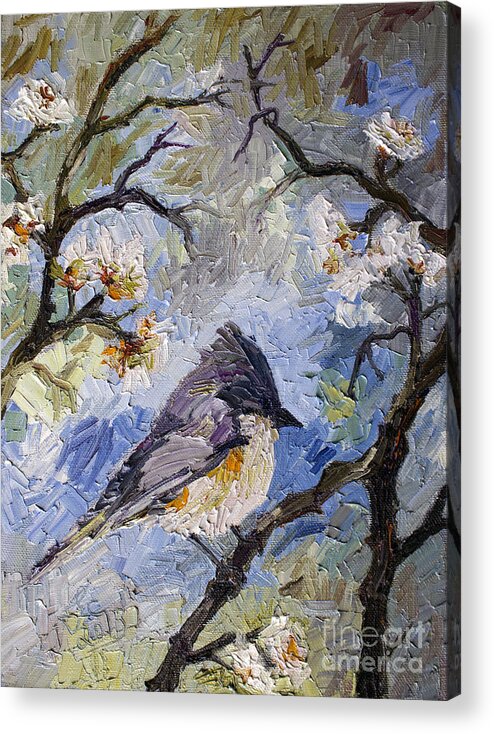 Birds Acrylic Print featuring the painting Little Bird in my Garden by Ginette Callaway