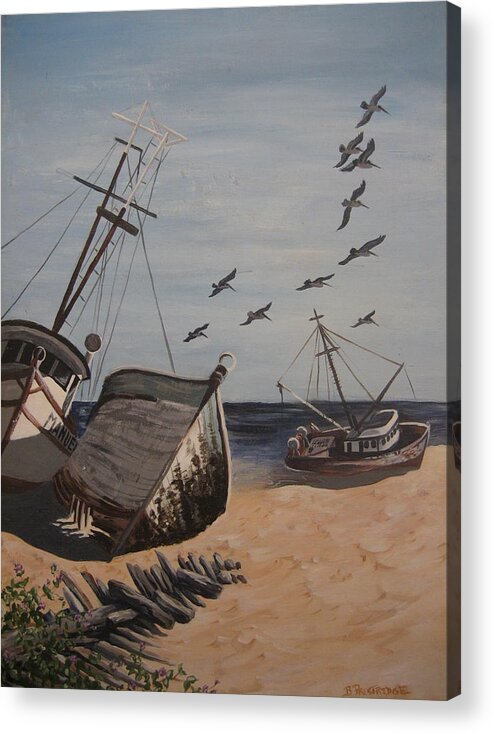 Beach Acrylic Print featuring the painting Beached Boats by Barbara Prestridge