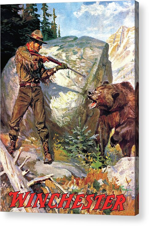 Outdoor Acrylic Print featuring the painting Bear Charging Man #1 by Philip R Goodwin