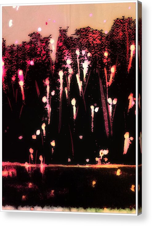 Black Acrylic Print featuring the digital art Fireworks by Cooky Goldblatt