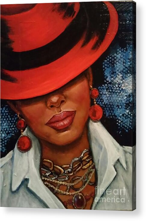 Red Hat Acrylic Print featuring the painting Jazzy by Alga Washington