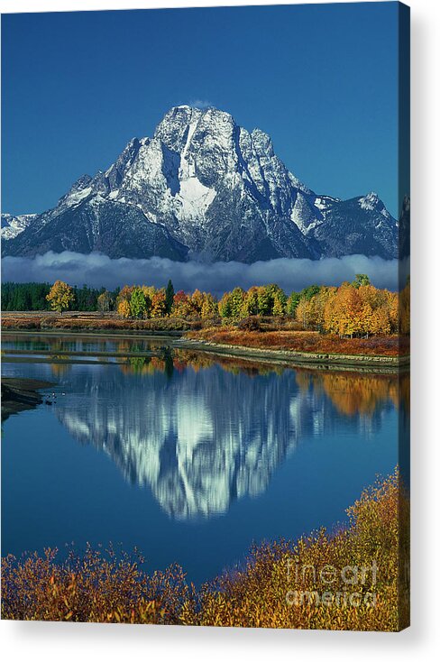 Dave Welling Acrylic Print featuring the photograph Morning Cloud Layer Oxbow Bend In Fall Grand Tetons National Park by Dave Welling