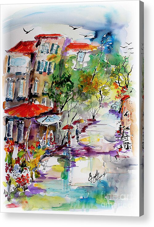 Provence Acrylic Print featuring the painting Provence Flower Market Summer Rain by Ginette Callaway