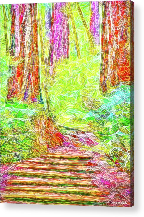 Joelbrucewallach Acrylic Print featuring the digital art Stairway Through The Redwoods - Tamalpais California by Joel Bruce Wallach