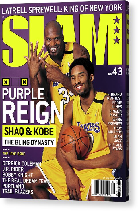 #faatoppicks Acrylic Print featuring the photograph Purple Reign - Shaq & Kobe: The Bling Dynasty SLAM Cover by Getty Images