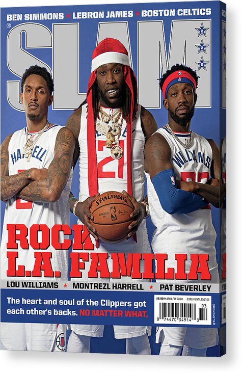 Lou Williams Acrylic Print featuring the photograph Rock L.A. Familia: Lou Williams, Montrezl Harrel, Pat Beverley SLAM Cover by Atiba Jefferson