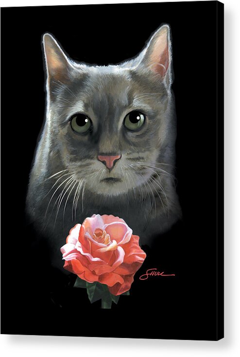#cat Acrylic Print featuring the painting Cleo And The Rose by Harold Shull