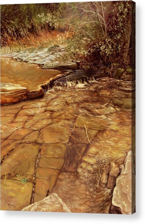 Cobblestone Acrylic Print featuring the painting Cobblestone Creek by Hans Neuhart