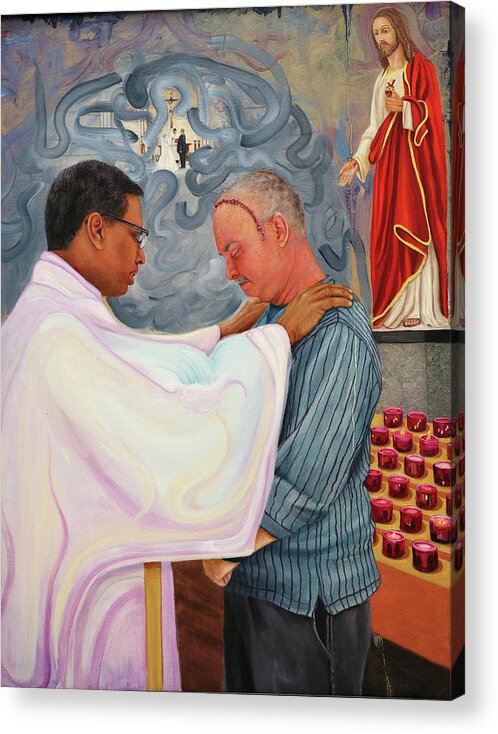 Fr. John Britto Acrylic Print featuring the painting Final Blessing by Richard Barone
