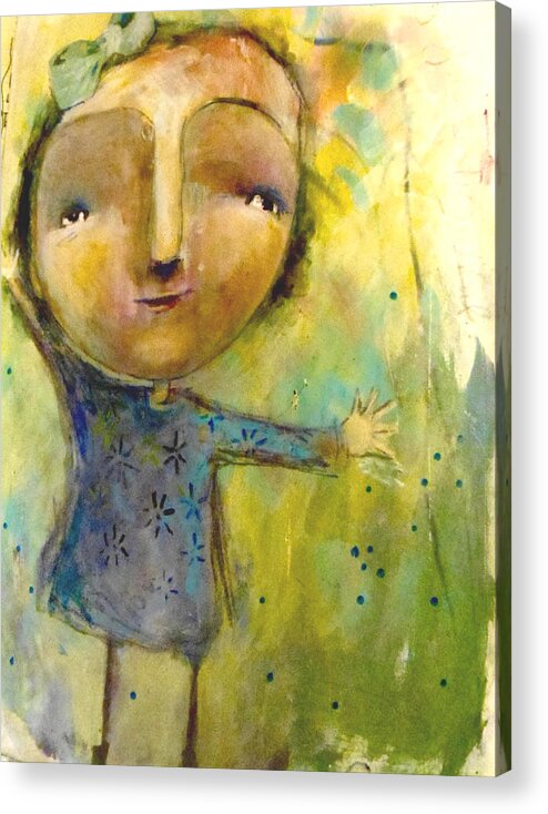  Girl Acrylic Print featuring the mixed media Hello World by Eleatta Diver