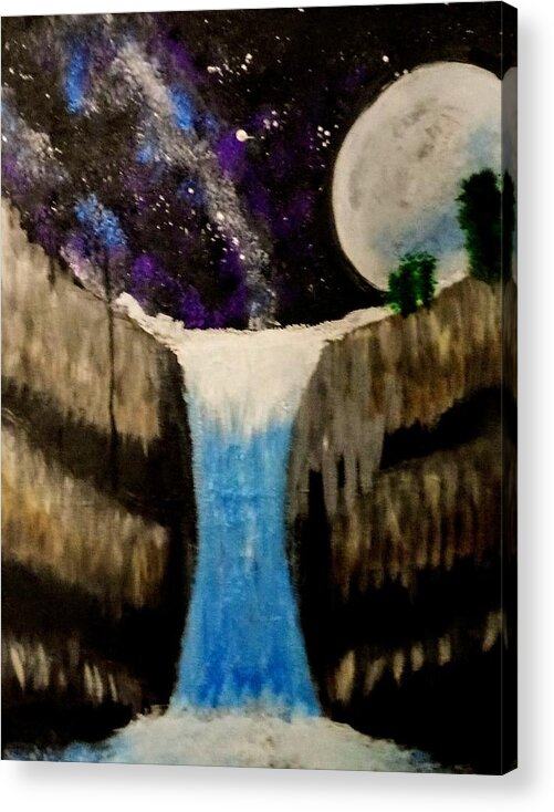 Moon Acrylic Print featuring the painting Moonlite Waterfall by Anna Adams