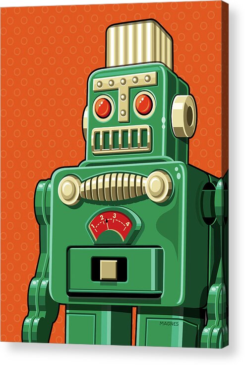 Illustration Acrylic Print featuring the digital art Smoking Robot by Ron Magnes