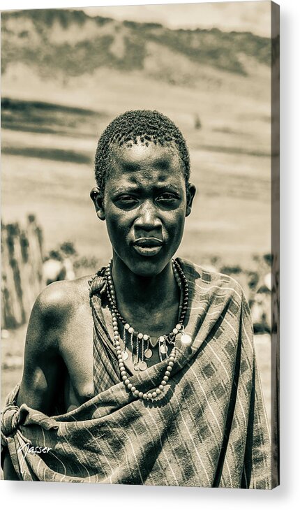 Maasai Acrylic Print featuring the photograph 4300 Portrait Young Maasai Ngorongoro Tanzania by Amyn Nasser Neptune Gallery