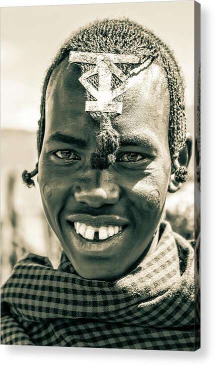 Ngorongoro Maasai Tanzania Acrylic Print featuring the photograph Portrait Young African Maasai 4220 by Amyn Nasser