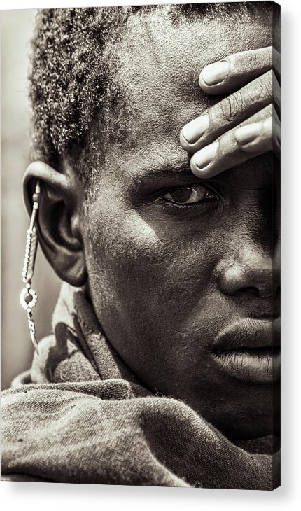 Top Photographer Acrylic Print featuring the photograph 4335 Portrait of Tanzania Maasai Warrior by Amyn Nasser Neptune Gallery