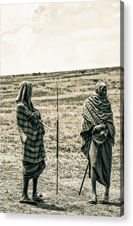 Ngorongoro Maasai Tanzania Acrylic Print featuring the photograph Maasai Warriors Landscape Tanzania 4337 by Amyn Nasser
