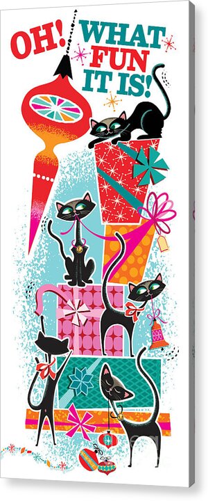 Retro Christmas Cats Acrylic Print featuring the digital art Retro Christmas Cats by Diane Dempsey
