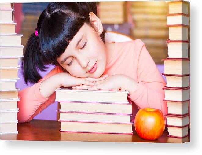 Sleeping On School Desk Kid Girl Schoolgirl Dreaming Lying On
