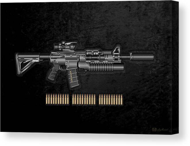Colt M 4 A 1 S O P M O D Carbine With 5 56 N A T O Rounds On Black Velvet Canvas Print