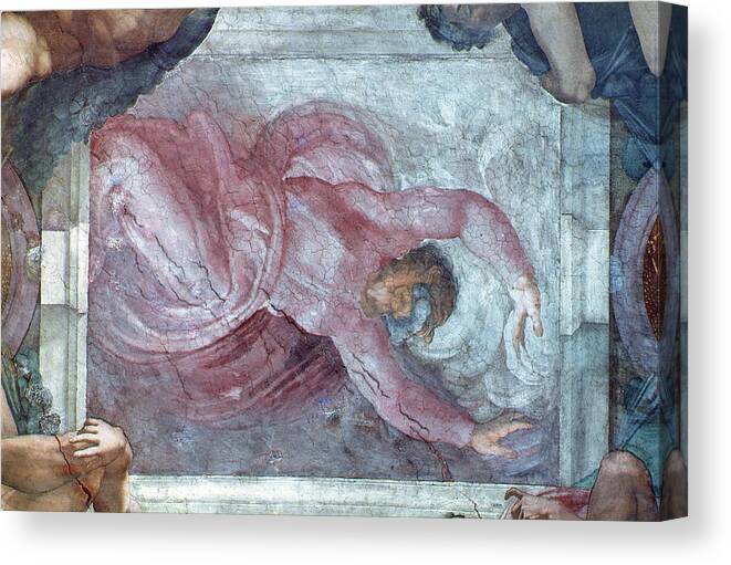 Sistine Chapel Ceiling God Dividing Light From Darkness Pre Restoration Canvas Print