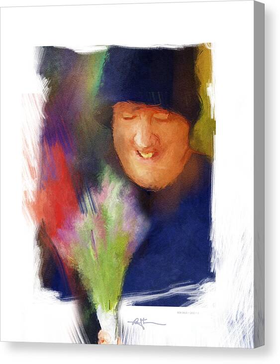 Portrait Canvas Print featuring the painting Flowers For Sale by Bob Salo