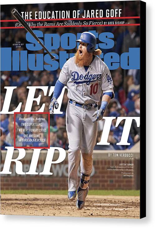 Magazine Cover Canvas Print featuring the photograph Let It Rip 2017 World Series Preview Issue Sports Illustrated Cover #1 by Sports Illustrated