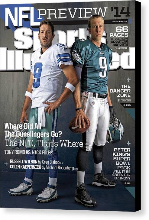 Magazine Cover Canvas Print featuring the photograph Nfc Gunslingers 2014 Nfl Football Preview Issue Sports Illustrated Cover by Sports Illustrated
