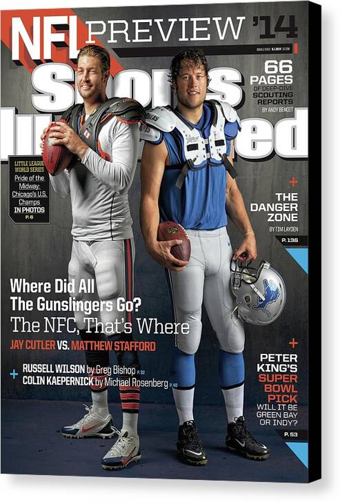 Magazine Cover Canvas Print featuring the photograph Nfc Gunslingers 2014 Nfl Football Preview Issue Sports Illustrated Cover #3 by Sports Illustrated