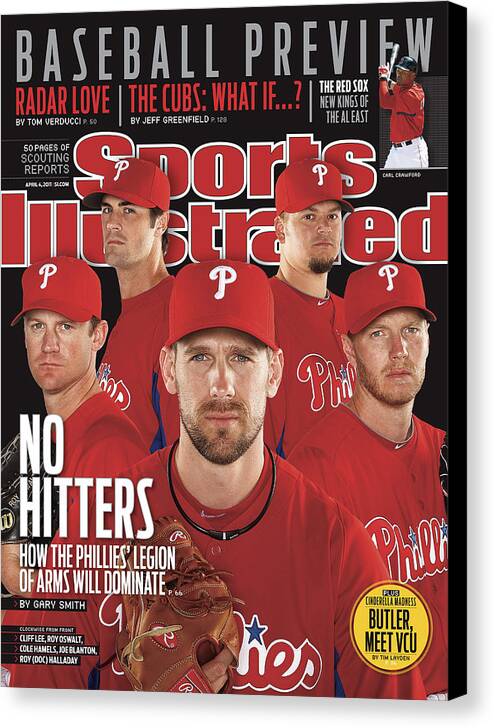 Clearwater Canvas Print featuring the photograph Philladelphia Phillies Starting Five, 2011 Mlb Baseball Sports Illustrated Cover by Sports Illustrated