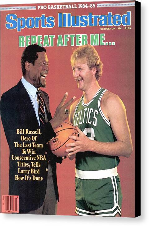 1980-1989 Canvas Print featuring the photograph Bill Russell And Boston Celtics Larry Bird Sports Illustrated Cover by Sports Illustrated