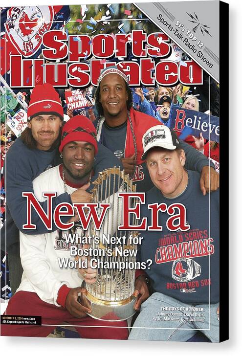 American League Baseball Canvas Print featuring the photograph Boston Red Sox Johnny Damon, David Ortiz, Pedro Martinez Sports Illustrated Cover by Sports Illustrated