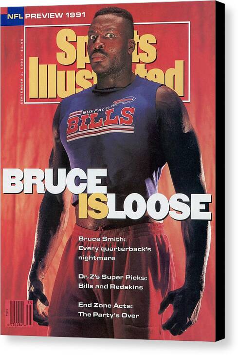 Magazine Cover Canvas Print featuring the photograph Buffalo Bills Bruce Smith, 1991 Nfl Football Preview Sports Illustrated Cover by Sports Illustrated