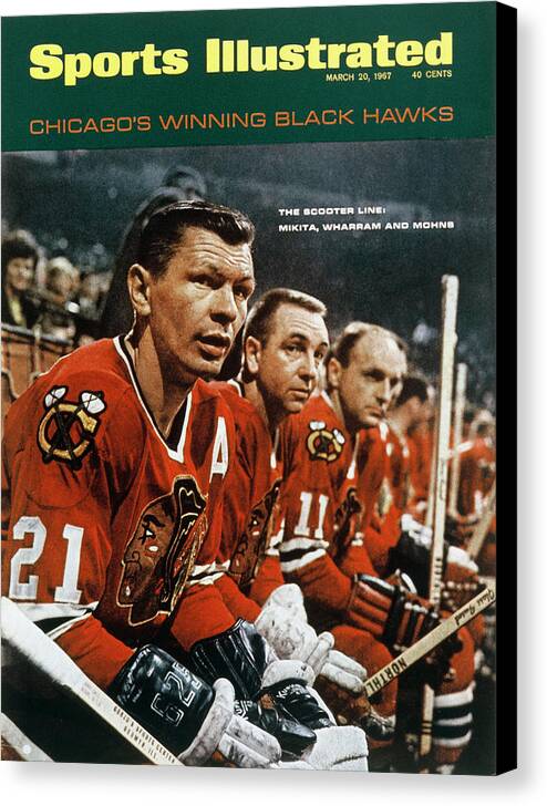 National Hockey League Canvas Print featuring the photograph Chicago Blackhawks Stan Mikita, Kenny Wharram, And Doug Sports Illustrated Cover by Sports Illustrated