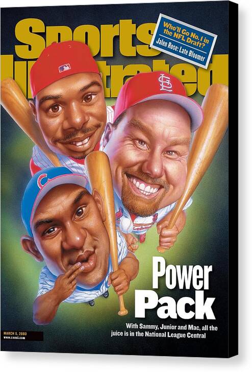 St. Louis Cardinals Canvas Print featuring the photograph Chicago Cubs Sammy Sosa, Cincinnati Reds Ken Griffey Jr Sports Illustrated Cover by Sports Illustrated