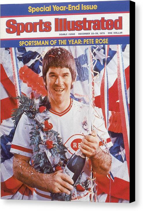 Magazine Cover Canvas Print featuring the photograph Cincinnati Reds Pete Rose, 1975 Sportsman Of The Year Sports Illustrated Cover by Sports Illustrated