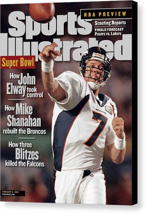 Magazine Cover Canvas Print featuring the photograph Denver Broncos Qb John Elway, Super Bowl Xxxiii Sports Illustrated Cover by Sports Illustrated
