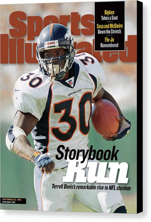 California Canvas Print featuring the photograph Denver Broncos Terrell Davis... Sports Illustrated Cover by Sports Illustrated